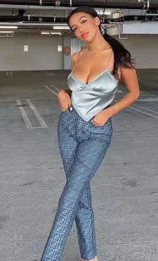 Fashionable Sexy V-Neck Lace Satin Cami Top for Women