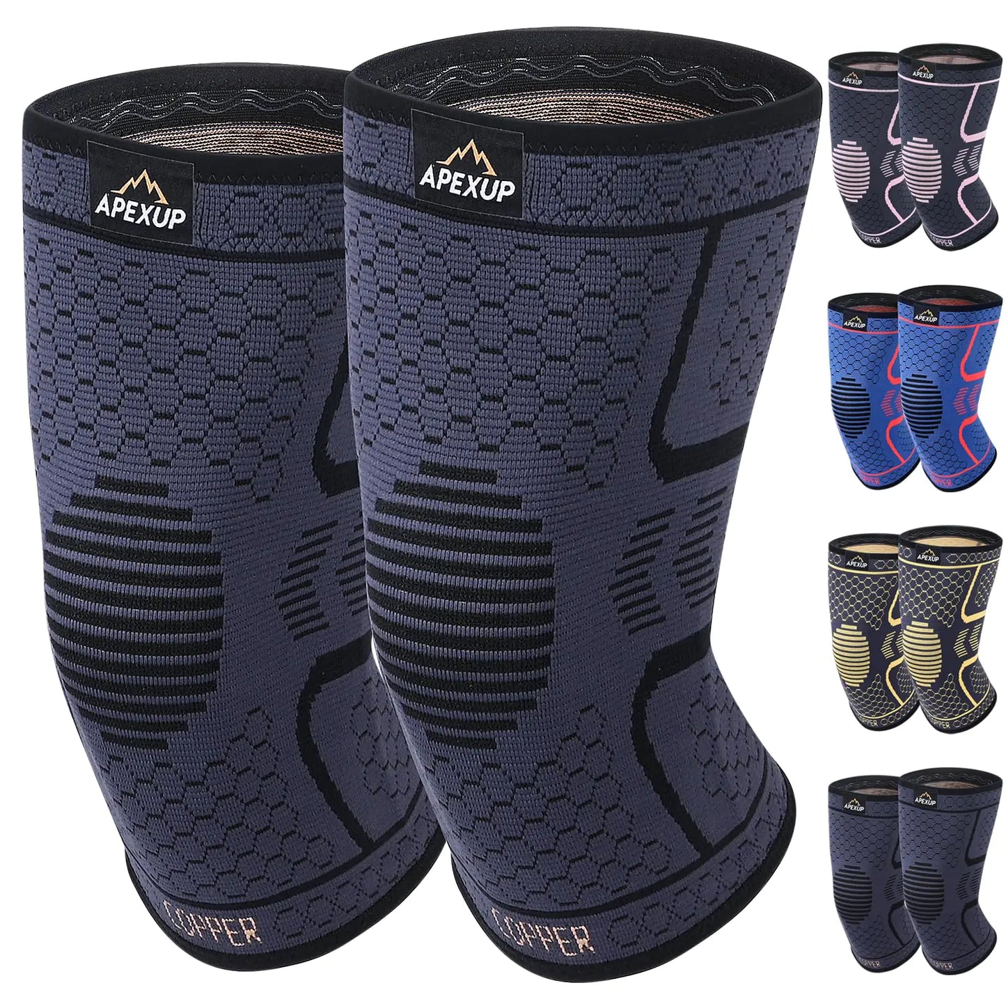 APEXUP Copper Knee Brace for Women & Men 2 Pack Knee Compression Sleeve for Knee Pain Arthritis Pain Relief Meniscus Tear ACL Knee Support for Running Fitness Weightlifting (S Black)