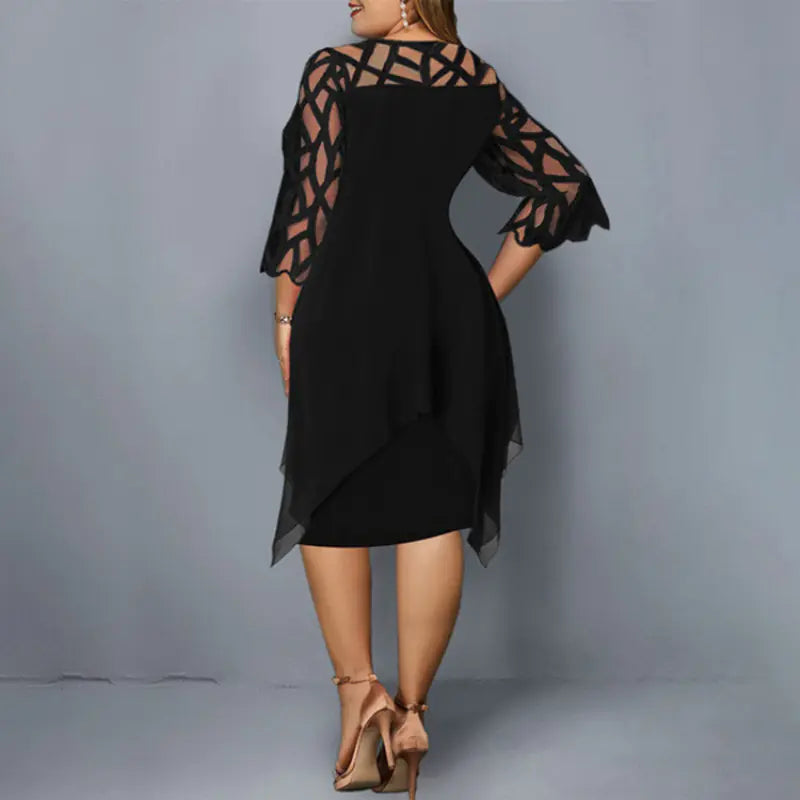 Elegant Oversized Lace Mesh Midi Party Dress for Women