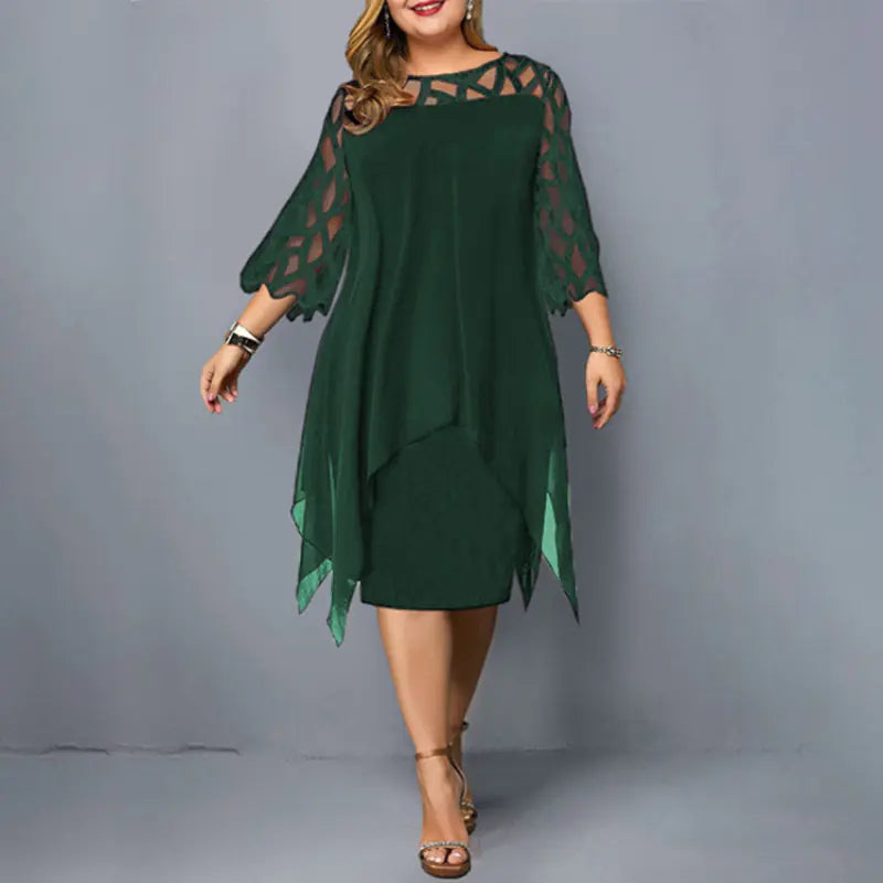 Elegant Oversized Lace Mesh Midi Party Dress for Women