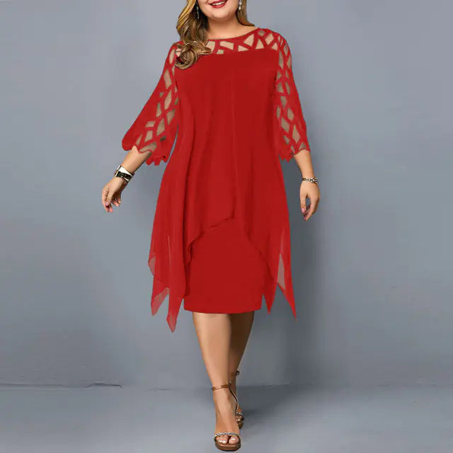 Elegant Oversized Lace Mesh Midi Party Dress for Women