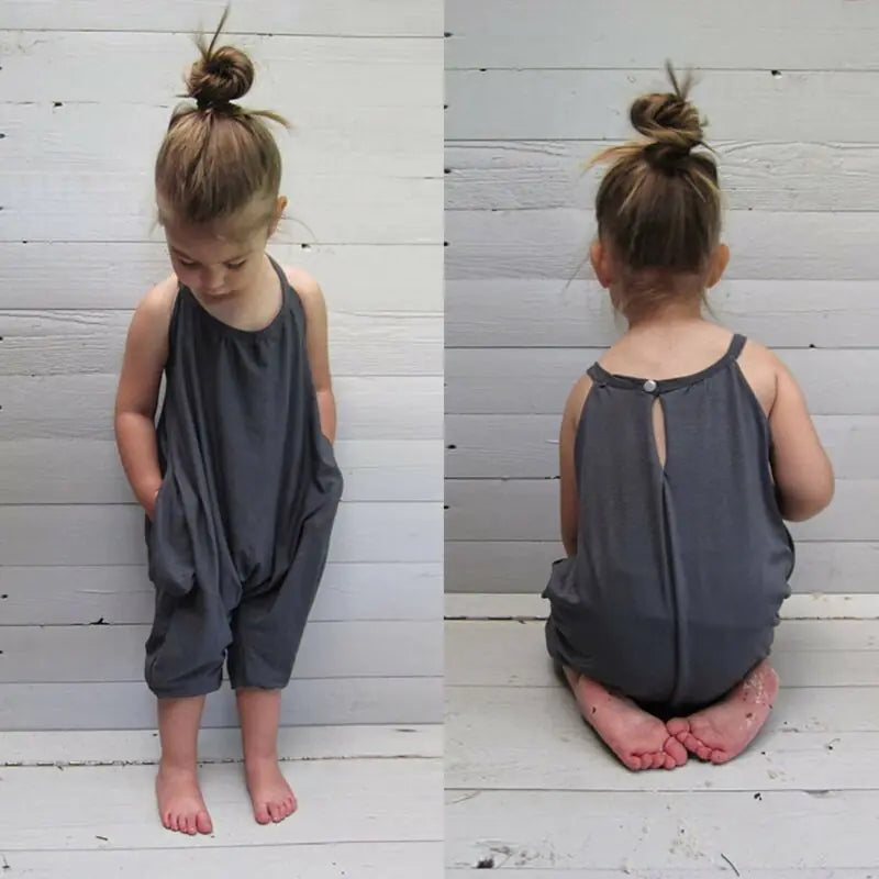 Girls' Sleeveless Cotton Jumpsuit for Summer Comfort