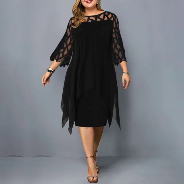 Elegant Oversized Lace Mesh Midi Party Dress for Women