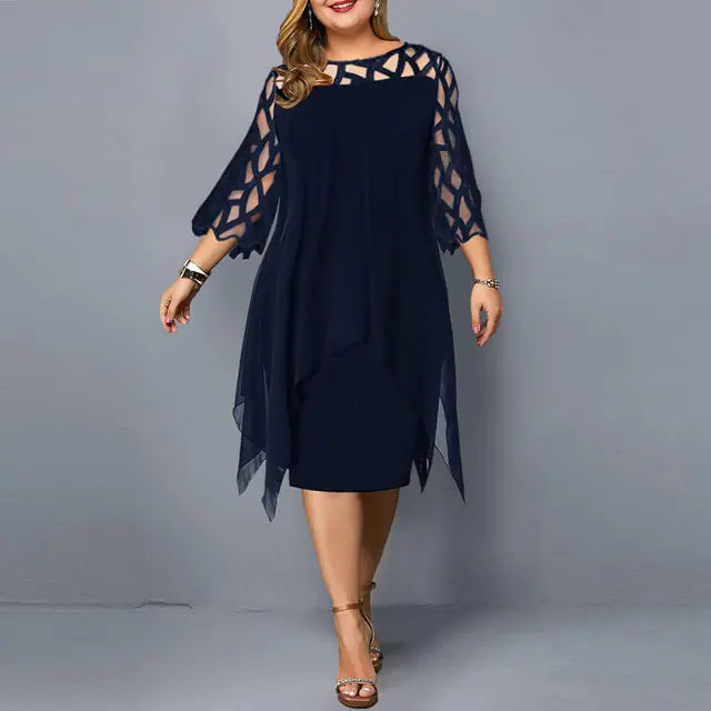 Elegant Oversized Lace Mesh Midi Party Dress for Women