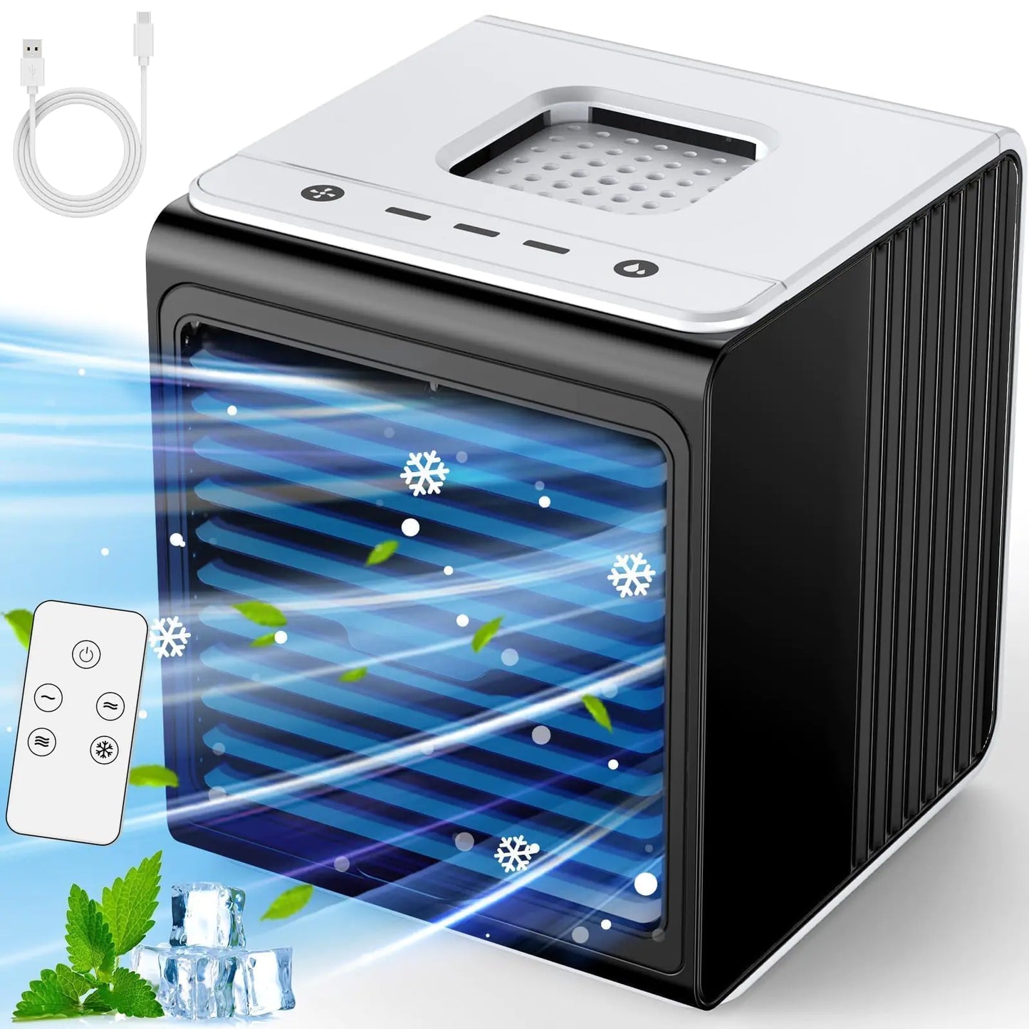 CENSTECH 3-IN-1 Mini Air Conditioner with Remote Top Splash-Proof Design 3 Speeds Small Portable Air Conditioner Large Capacity Tank Personal Air Conditioner Desk Air Conditioner for Office Room