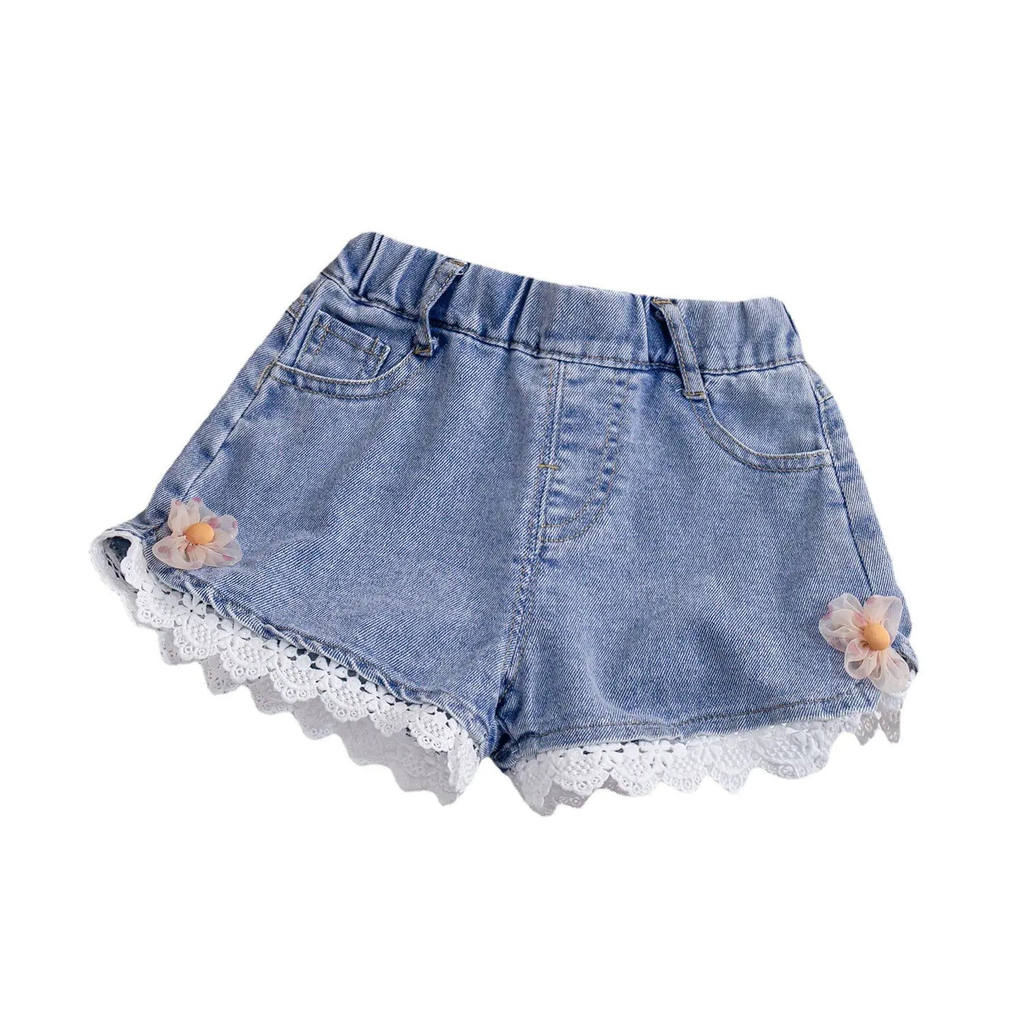 Girls' Lace Denim Shorts for Ages 1-4 - Summer Style