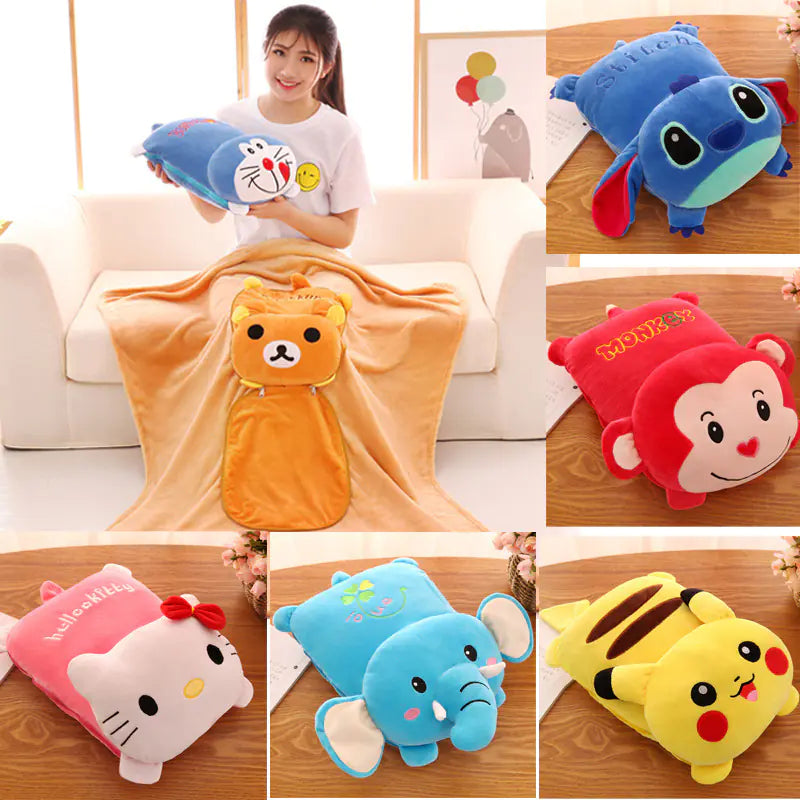 Cartoon Air Conditioning Blanket with Plush Pillow