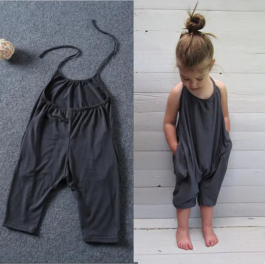 Girls' Sleeveless Cotton Jumpsuit for Summer Comfort