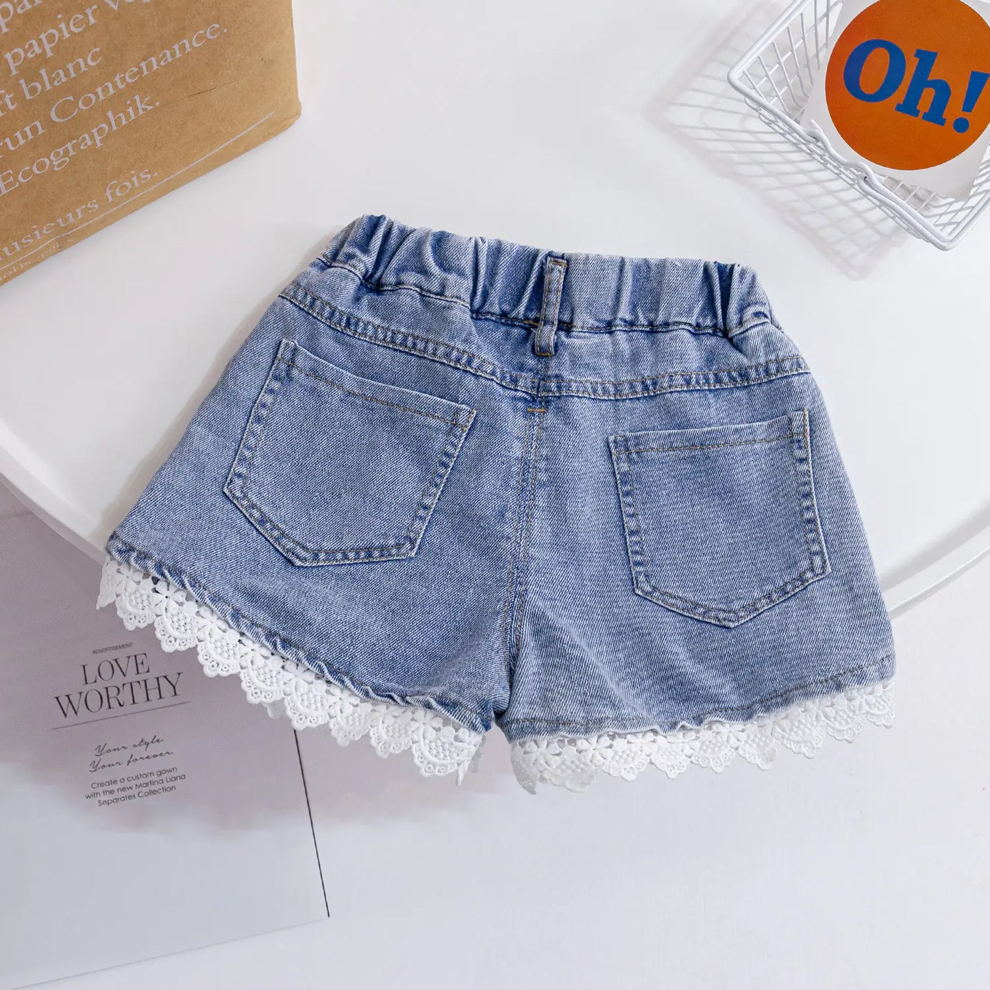 Girls' Lace Denim Shorts for Ages 1-4 - Summer Style