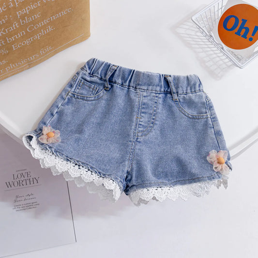 Girls' Lace Denim Shorts for Ages 1-4 - Summer Style