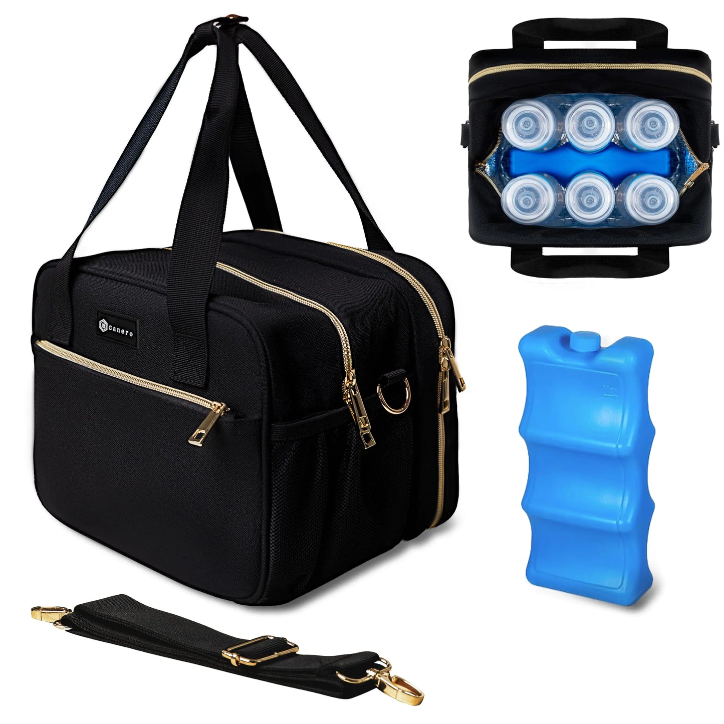 Canero Breastmilk Cooler Bag with Ice Pack and Shoulder Strap Fits 6 Bottles Up to 11 Ounce Wearable Breast Pump Bag Insulated Bottle Bag Bottle Storage Compatible with Medela Elvie Momcozy