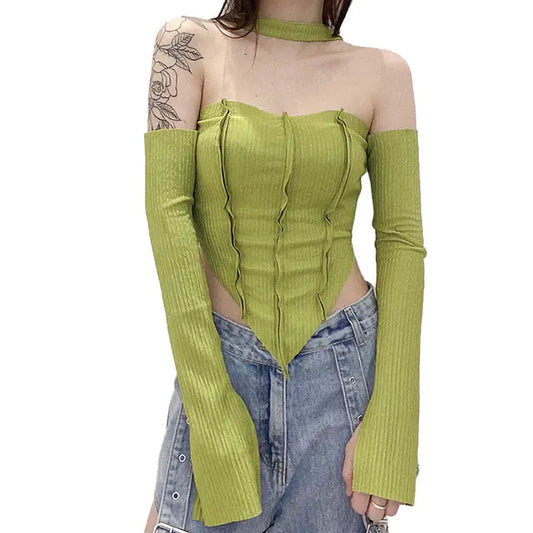 Off-Shoulder Long-Sleeve Women's Sexy Top with Straps