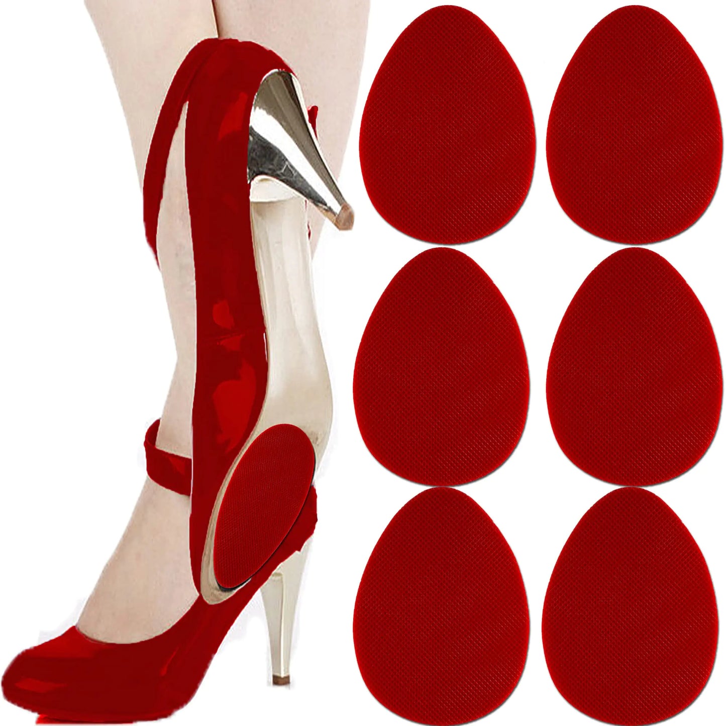 Non Slip Shoes Pads Self-Adhesive Shoe Grips Rubber Anti-Slip Shoe Grips Sole Stick Protector (Red-3Pairs)