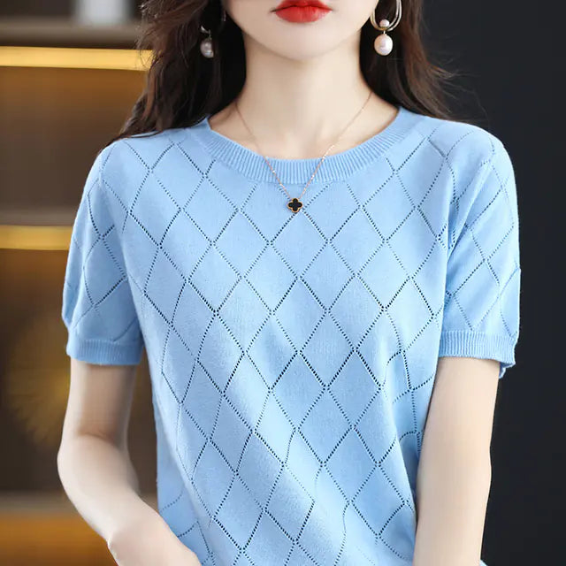 Slim Cotton Round Neck T-Shirt for Women - Summer Style
