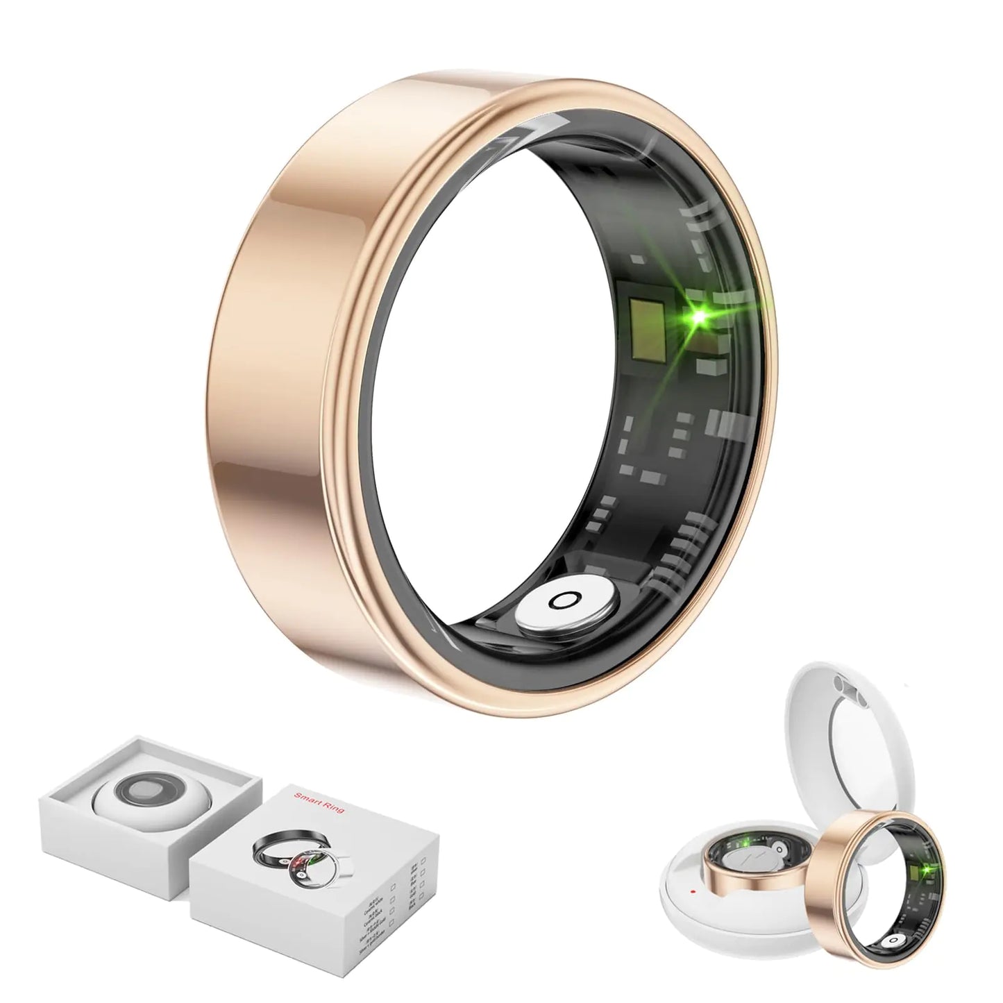 Jojovenusmall Smart Ring Health TrackerAnillo Inteligente para HombreHealth Rings for Women & MenLong Lasting Batteries Sleep Ring (Gold 7#)