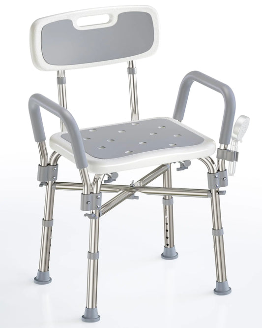 Shower Chair for Elderly and Disabled FSA/HSA Eligible Reinforced 500 lbs Bath Seat Stool with Arms and Back for Insider Shower Height Adjustable Tub Bench for Adults Seniors Easy to Assemble