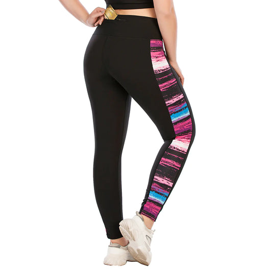 Plus Size Color Block Yoga Set with Sports Bra