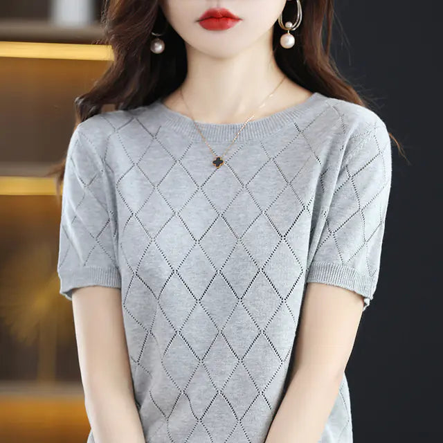 Slim Cotton Round Neck T-Shirt for Women - Summer Style