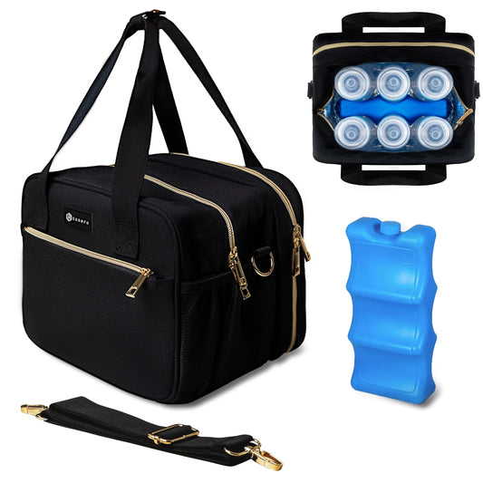 Canero Breastmilk Cooler Bag with Ice Pack and Shoulder Strap Fits 6 Bottles Up to 11 Ounce Wearable Breast Pump Bag Insulated Bottle Bag Bottle Storage Compatible with Medela Elvie Momcozy