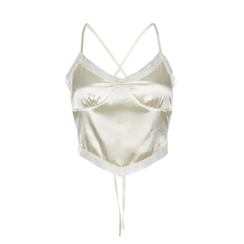 Fashionable Sexy V-Neck Lace Satin Cami Top for Women