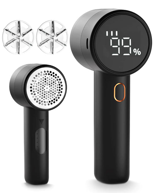 Fabric Shaver Lint Remover Rechargeable Electric Portable Sweater Defuzzer with 3 Speeds 6 Leaf Blades Digital LED Display to Remove Pilling for Clothes Furniture Sweater Couch Blanket