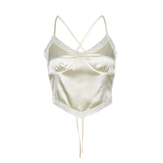 Fashionable Sexy V-Neck Lace Satin Cami Top for Women