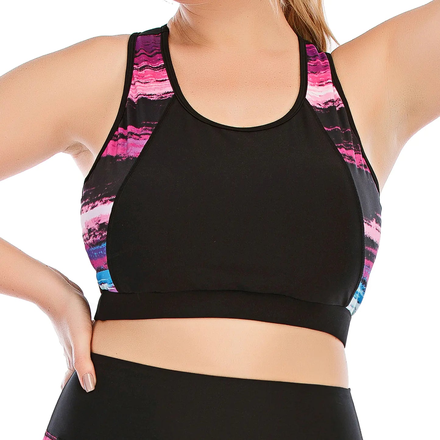 Plus Size Color Block Yoga Set with Sports Bra