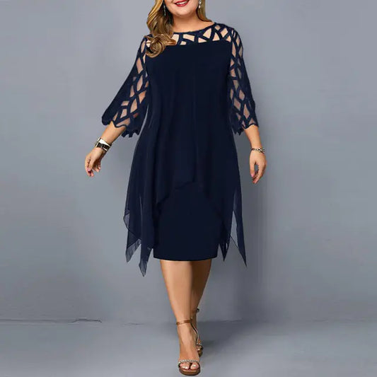 Elegant Oversized Lace Mesh Midi Party Dress for Women
